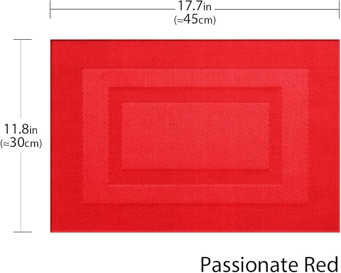 PIGCHCY Vinyl Placemats Set of 12 Washable Durable Kitchen Easy to Clean Plastic Placemats for Dining Table (Passionate Red)
