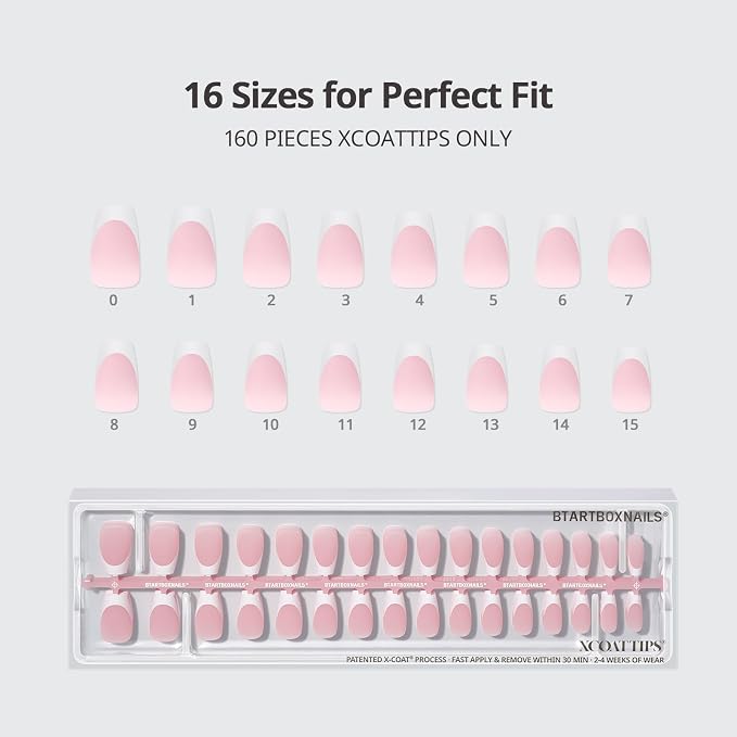 BTArtboxnails XCOATTIPS White French Tip Press On Nails, Short Coffin, Pink | Lamp-Curable, 4-Week Wear, Salon Quality Value at Home, Natural Nail Look, Easy-to-Apply for Beginners, 160Ct Nail Tips Only