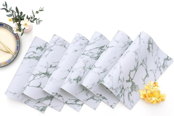 Homaxy PU Faux Leather Placemats for Dining Table, Set of 4, Marble | Waterproof Wipeable Washable Table Mats, Easy to Clean Anti-Slip Place Mats, 11.8" x 17"