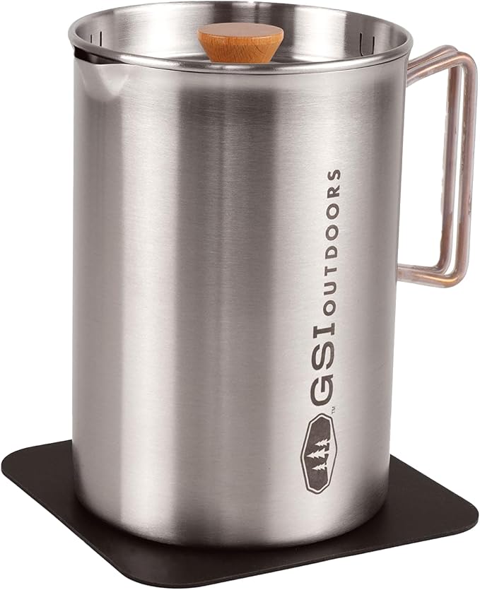 GSI Outdoors Glacier Stovetop Javapress, Stainless Steel French Press Coffee Maker for Camping (40 fl. oz.)