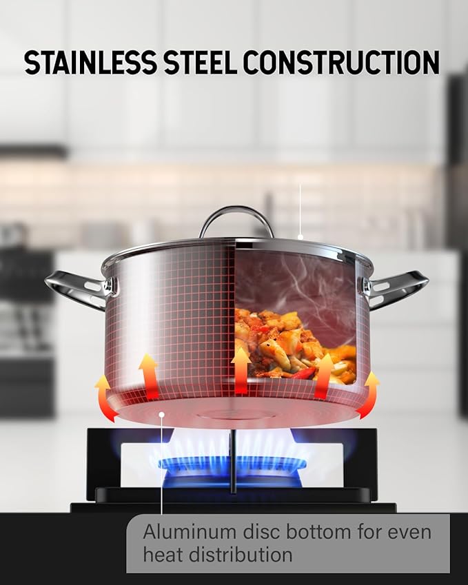 Cooks Standard 7 Quart Stock Pot, Stainless Steel Cooking Pot with Lid | Induction compatible, oven safe and dishwasher safe stock pot with lid for soups, stews, pasta and family-size meals