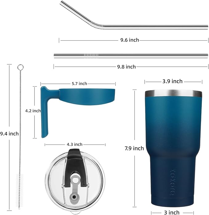 BJPKPK 30 oz Tumbler with Handle & Straw, Insulated Stainless Steel Mug | Double Wall Vacuum, Keeps Hot/Cold, Thermal Cup, BPA Free, Dishwasher Safe, Cupholder Fit, Coffee & Travel, Indigo Black