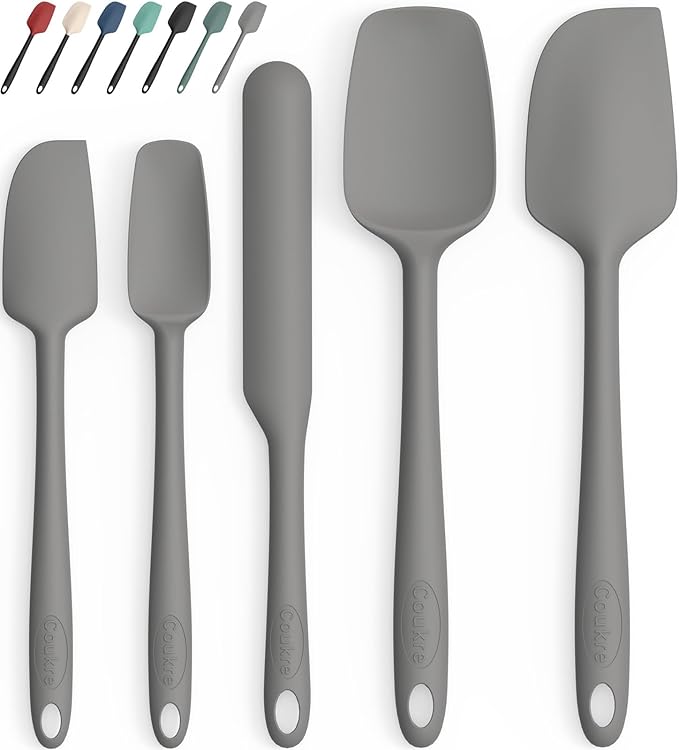 Coukre Silicone Spatula Set of 5,High Temperature Resistant, Food Grade Silicone, Dishwasher Safe, for Baking, Cooking (Pure Gray)