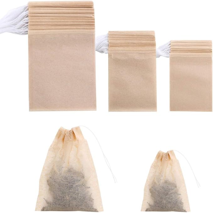 400 Pack Disposable Drawstring Tea Filter Bags, Multi-size Natural Color | Empty Bag Paper Tea Infuser Safe & Natural Unbleached Drawstring for Loose Leaf Tea