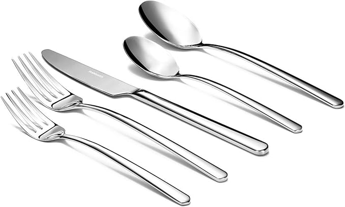 20-Piece Durable 18/10 Silverware Set, Stainless Steel Flatware | Dishwasher Safe, Service for 4, Spoons and Forks Set for Everyday Use, Home, Kitchen, Restaurant, Hotel, Party (Riesa)