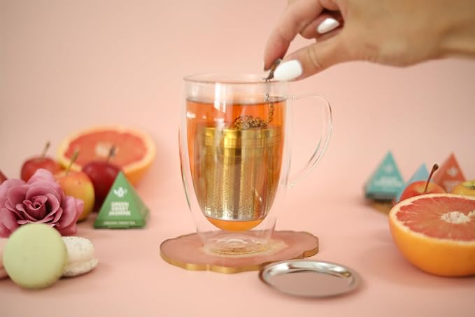 Teabloom Elegant Stainless Steel Loose Leaf Tea Infuser – Tea Connoisseur's Choice for White, Green, Oolong, Black, and Herbal Teas – Geometric Blossom Design – Large Size