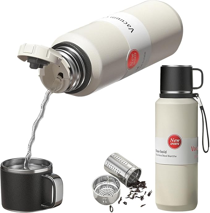 Stainless Steel Insulated Tea Infuser Bottle, Vacuum Insulated Water Bottle, Tea Tumbler with Separate Tea Compartment, 24-Hrs Insulation Commute Travel (White,50oz/1500ml)