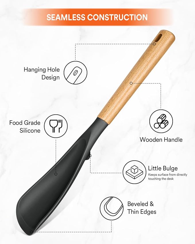 Multifunction Cooking Spoons for Nonstick Cookware,11.4"&13.4",Grey | Great for Cooking and Serving, Sturdy BPA-Free Matte Silicone, Wood Handle spoonula for Mixing, Scoop, and Scrape