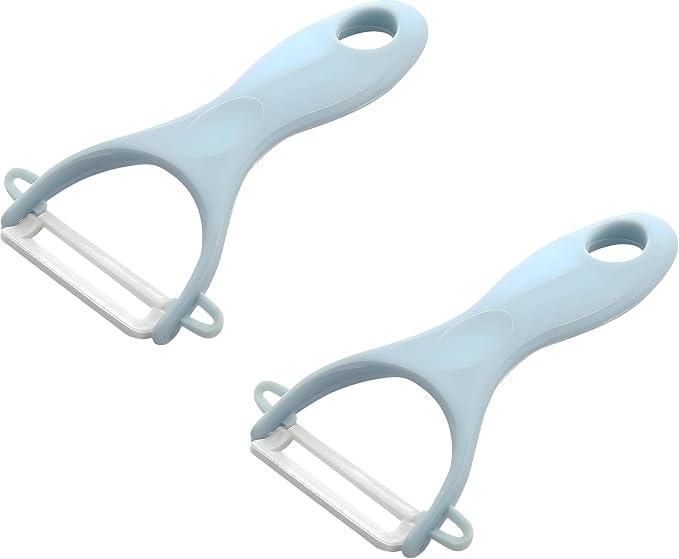 2-Pack Ceramic Y-Peeler Set - Sharp Rust-Proof Vegetable & Fruit Peelers, Blue
