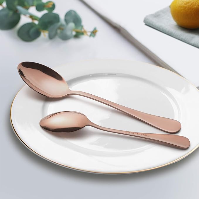 LIANYU Copper Silverware Flatware Set, 20 Piece Stainless Steel Cutlery Set | Service for 4, Mirror Finish, Ideal for Home Hotel Wedding Festival Party, Dishwasher Safe