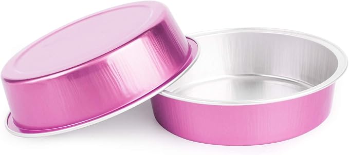 Beasea Mini Pie Pans with Lids, 4 Inch 50 Pack Disposable Mini Pie Tins Tart Pans, 8 Oz Pink Aluminum Tart Tins Mold Round Oven Baking Cups Small Cake Pan for Cheesecake Quiche
