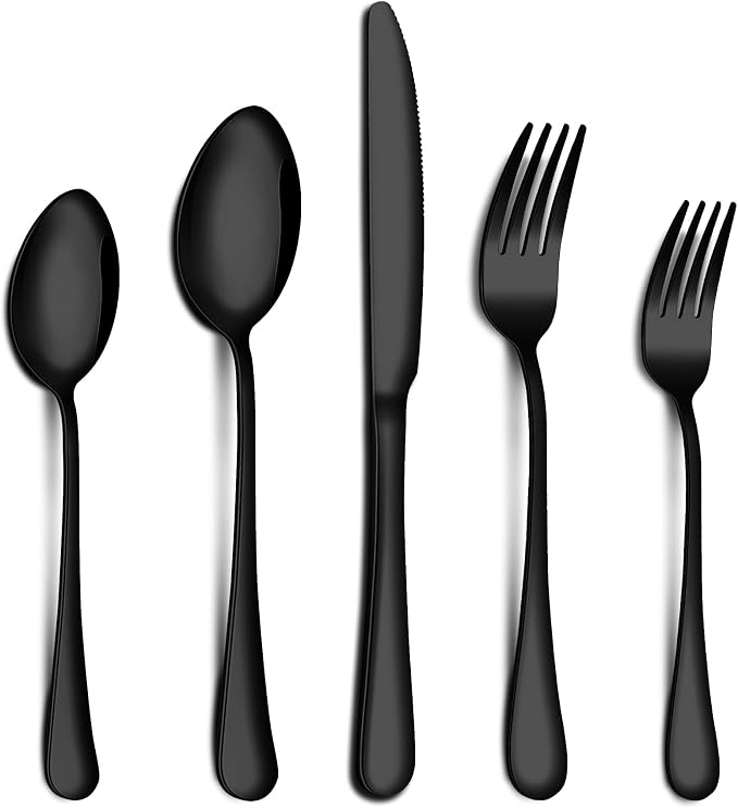 20-Piece Black Silverware Set for 4, Stainless Steel Flatware Set with Spoons Forks and Knives, Dishwasher Safe Cutlery Set for Home Kitchen Restaurant