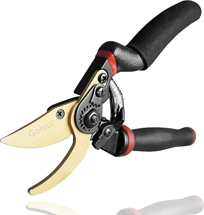 gonicc 8.5" Professional Rotating Bypass Titanium Pruning Shears(GPPS-1014) | Secateurs, Scissors, Pruners with Heavy Duty SK5 Blade. Soft Cushion Grip Handle for Everyone.