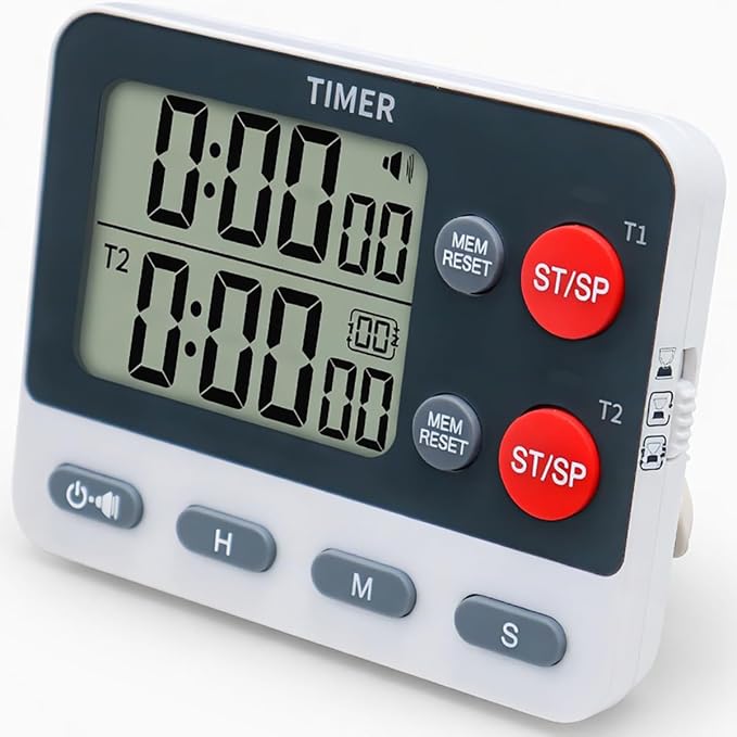 Digital Dual Kitchen Timer, 2 Channels Count UP/Down Kitchen Timer for Cooking, Large Display Cooking Timer with Magnetic Back, Loud Volume Alarm and Flashing Light, Battery Included