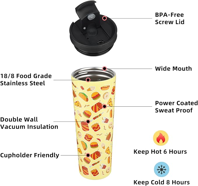 BJPKPK 30 oz Coffee Tumbler with Straw, Insulated Stainless Steel Cup | Double Wall Vacuum, Leak Proof Lid, Keeps Hot/Cold/Iced, BPA Free, Travel & Outdoor, Yummy