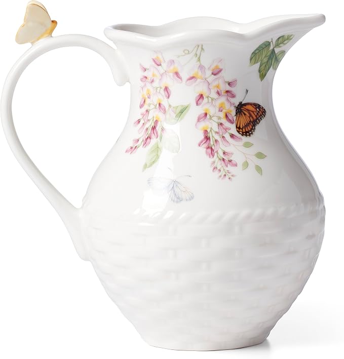 Lenox 893452 Butterfly Meadow Pitcher | hand wash only | 6.26 x 8.25 inch | floral design, table decor | 60oz, gift for women, table decor item