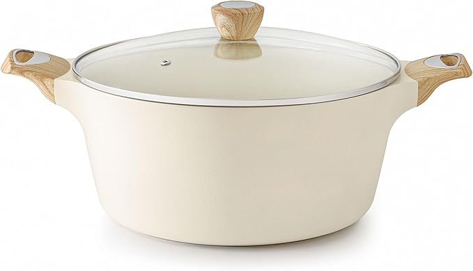 SENSARTE Ceramic Nonstick Stock Pot with Lid, 2.6/4.5/6.6/8.5/11 QT Soup Pot Casserole Pot, Non-toxic Healthy Pasta Pot, Large Cooking Pot Stew Pot, Induction Compatible, PFOA PFAS PTFE Free, White