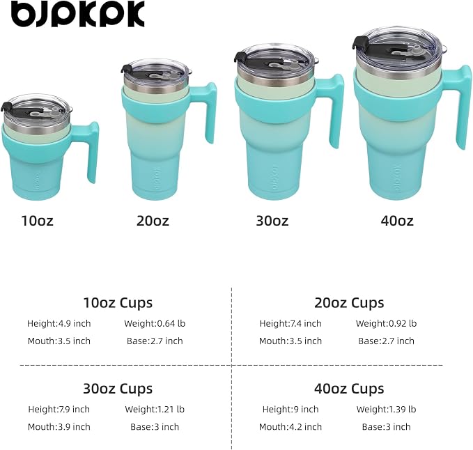 BJPKPK 40 oz Tumbler with Handle & Straw, Insulated Stainless Steel Mug | Double Wall Vacuum, Keeps Hot/Cold, Thermal Cup, BPA Free, Dishwasher Safe, Cupholder Fit, Coffee & Travel, Mint