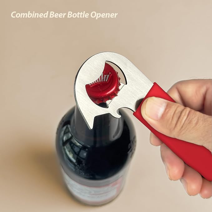 Magnetic 2-IN-1 Ring-Pull Can Opener, Beer Bottle Opener, Easy Open Any Pull Tab Cans for Seniors, Soda, Pet Food, Cat Cans, Beer, Gadgets for People with Arthritis, kitchen gadgets, 2-Pack, Red