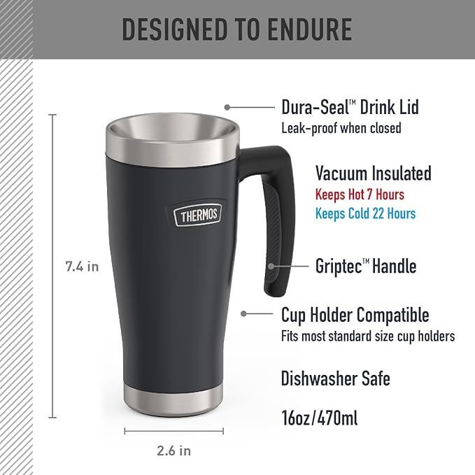 THERMOS ICON SERIES, Stainless Steel Mug, Granite, 16 oz, (Pack of 4)