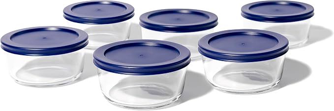12-Piece Glass Food Storage Containers Set (6 Containers + 6 BPA-Free Lids) | 2-Cup, Leakproof | Microwave, Freezer, Oven & Dishwasher Safe | Ideal for Meal Prep & Pantry Organization, Blue