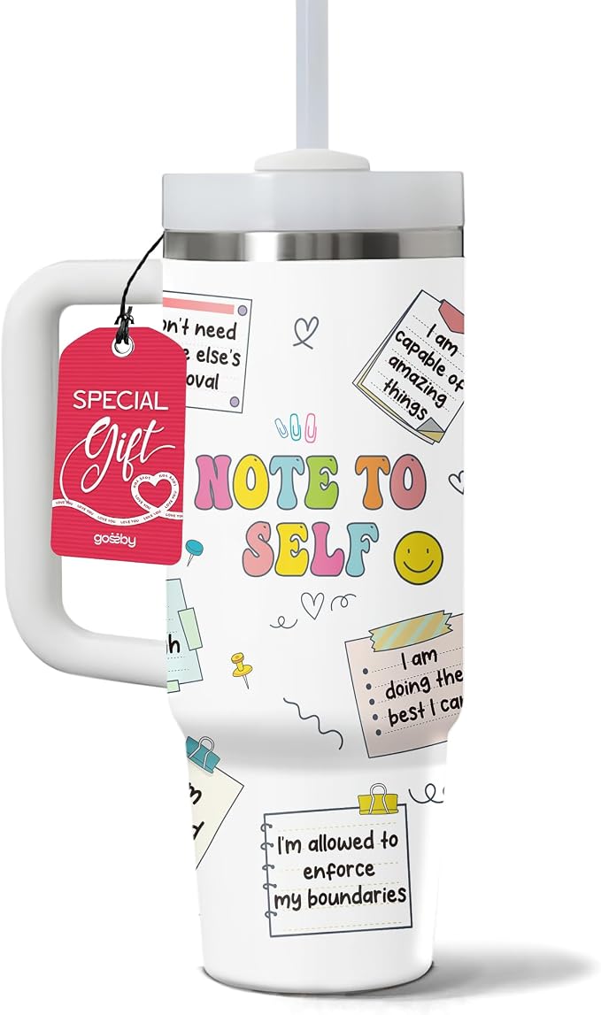 Gossby Motivational Tumbler For Women, 30oz Stainless Steel With Handle | Inspirational Gift for Her, Positive Affirmation Cup, Motivational Gift for Friends, Insulated with Straw and Lid