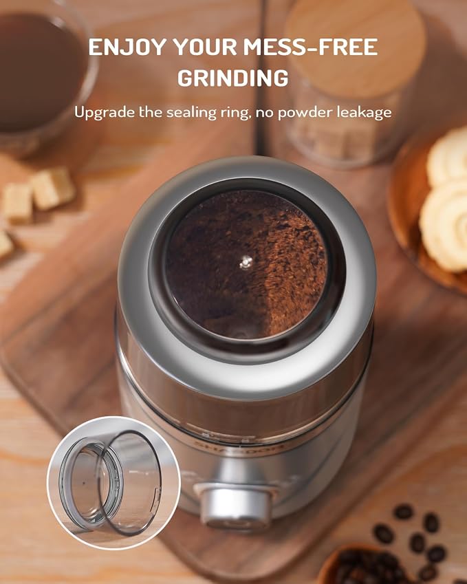 SHARDOR Electric Super Silent Blade Coffee Grinder, Timed Grind Control Rotary Knob, Adjustable Coarse to Fine for Coffee Beans, Spices & Herbs, with 1 Removable Stainless Steel Bowl, Sliver