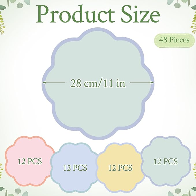Patelai 48 Pcs Wavy Round Paper Placemats Colorful Pastel Disposable Placemats with Wavy Border for Birthday Wedding Tea Party Banquet Dinner Table Setting(Classic)