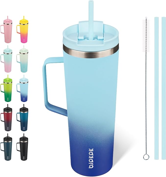 BJPKPK 30oz Insulated Tumbler with Handle, Lid & Straw, Stainless Steel | Double Wall Vacuum Insulated Coffee Travel Mug - Keeps Cold & Hot, BPA Free, Cupholder Fit for Office, Gym & Travel