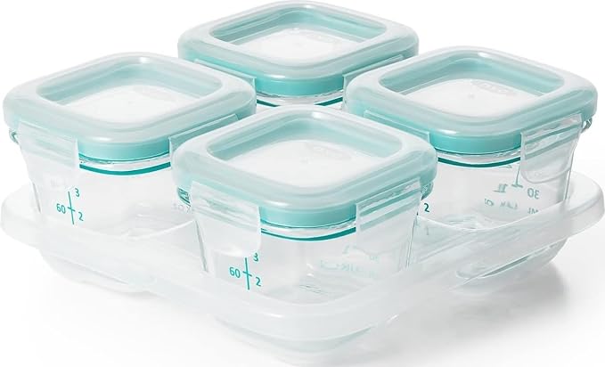 OXO Tot Glass Baby Blocks Food Storage Containers, Teal, 4 oz