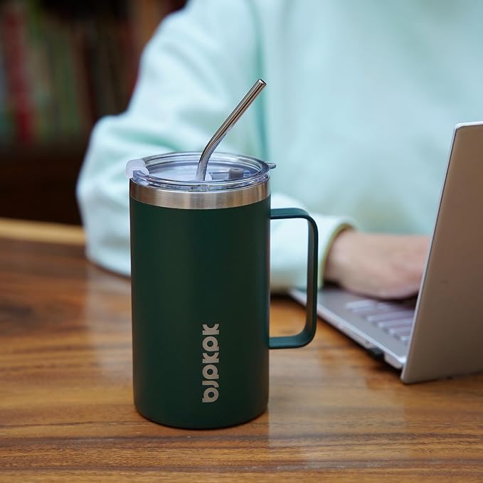 BJPKPK 25oz Insulated Coffee Mug with Handle, Stainless Steel Travel Mug | Keeps Drinks Hot & Cold, Double Wall Vacuum, 2 Lids Included, BPA-Free Coffee Tumbler for Home, Office & Travel