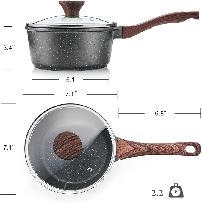 SENSARTE Nonstick Sauce Pan Set with Lid, 2 + 2.5 QT, PFOA/PFOS Free | Swiss Granite Coating Sauce Pot Kitchen Cooking Pot Sets, Induction Compatible,Stay-cool Handle