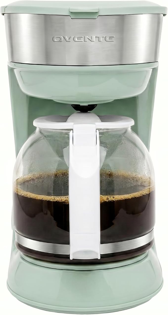 OVENTE 12-Cup Drip Coffee Maker with Easy On/Off Switch, Teal CM412LBL | Anti-Drip System, Heat-Resistant Borosilicate Glass Carafe, Reusable Filter, Water Level Indicator, Ideal for Home or Office