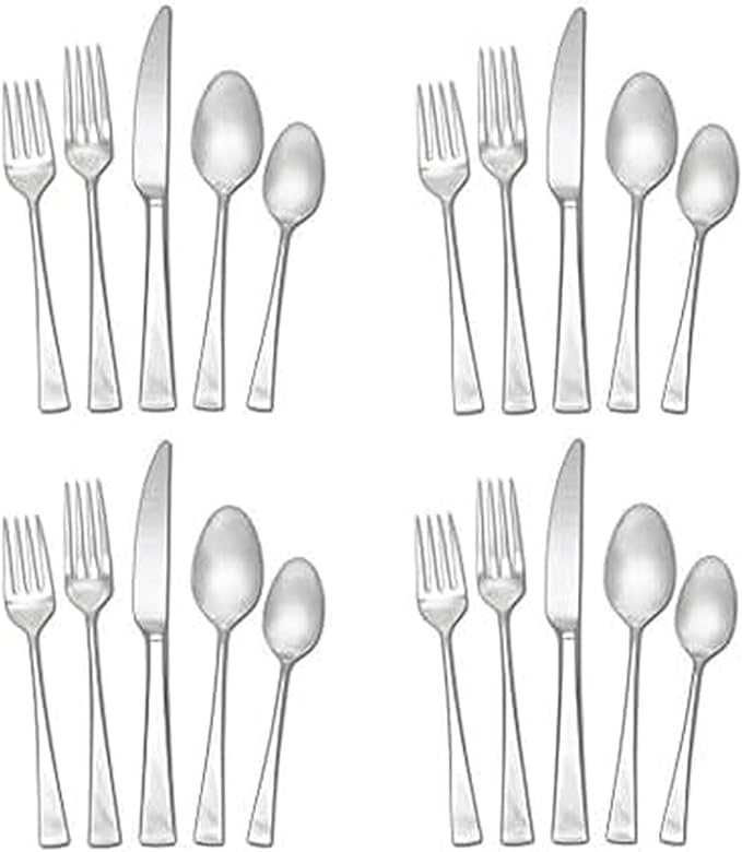 Mikasa Lucia 20-Piece Flatware Set, Service for 4, 18/10 Stainless Steel Silverware Set with Dinner Forks, Salad Forks, Knives, Spoons and Teaspoons, Dishwasher Safe