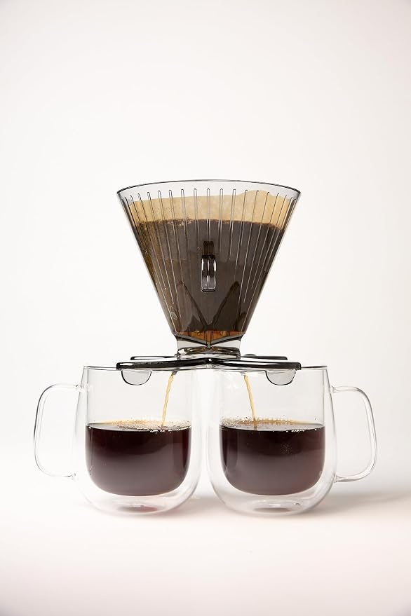 DIVVI Dual Cup Pour Over Coffee Dripper – Brew One or Two Cups at Once, No Carafe Needed, 25 Pack Coffee Cone Filters #4, 100% BPA-Free Tritan, Portable & Dishwasher Safe Pour Over Coffee Maker