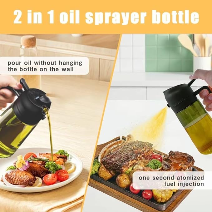 Kitchen Maiden 2 in 1 Oil Dispenser, New Kitchenmaiden 2 In 1 Oil Sprayer for Cooking，Olive Oil Dispenser Bottle Spray And Pour for Air Fryer, Salad, Frying, BBQ
