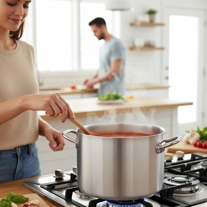 TrueCraftware- 8 qt. Aluminum Stock Pot with Riveted Handles 4mm Thickness- Multipurpose Pot Cookware Large Stockpot Stew For Cooking Simmering Soup Seafood Stock Home Kitchen Restaurant