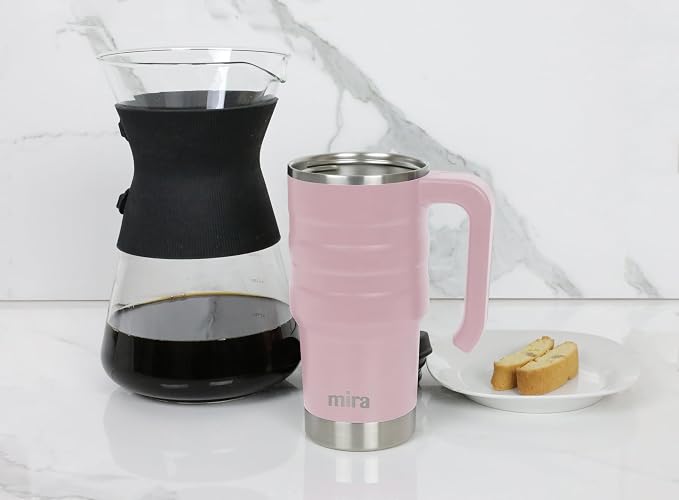 MIRA 20 oz Insulated Travel Mug - Stainless Steel Coffee Cup with Spill-Proof Flip Lid & Handle - Hot/Cold Car Tumbler - Punch