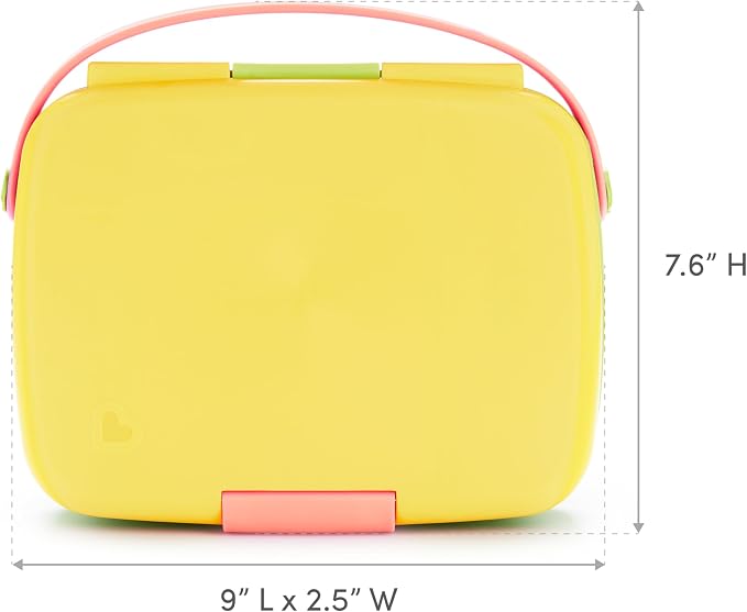 Munchkin Lunch Bento Box for Kids and Toddlers, Includes Stainless Steel Utensils, BPA-Free, 18 Months and Up, Pink/Green/Yellow