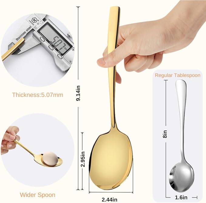 Serving Spoons Set 9.14 Inch Slotted Spoon Serving Spoon Stainless Steel Serving Utensils for Buffet Parties Catering Dishwasher Safe(Set of 8, Gold)
