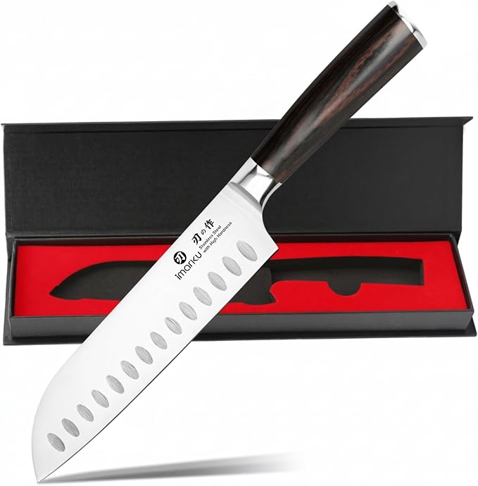 imarku Santoku Knife 7 Inch Japanese High Carbon Stainless Steel Chef Knife | Japanese Style Sharp Kitchen Knife Sand Grinding Finish Effortless Prep Meats And Vegetables Best Gifts For Women And Men