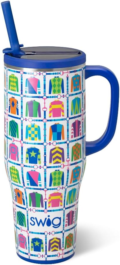 Swig Life 40oz Leakproof Mega Mug with Handle & Straw, Jockey Club | Leakproof Lid - Triple Insulated Stainless Steel - Handle & Straw Included - Cup Holder Friendly - Dishwasher Safe