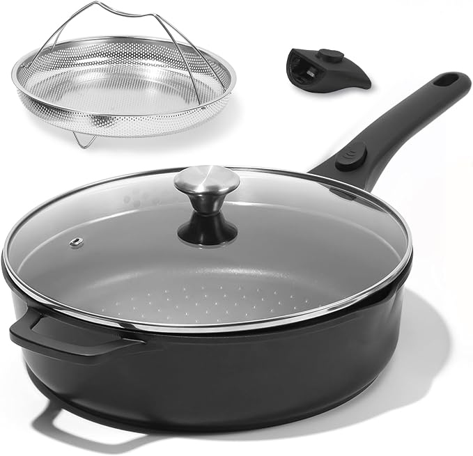 ESLITE LIFE Nonstick Always Pan with Lid, 11 Inch(4.5 Qt) Deep Frying Skillet Sauté Pan, Safe for Oven, Induction & All Cooktops, PTFE & PFOA Free (Black Granite, 11" w/Lid & Steamer)