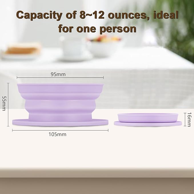 Collapsible Paperless Pour Over Coffee Maker with Stainless Steel Mesh Filter, Silicone Camping Coffee Maker Pour Over for 1~2 Cup, Reusable Collapsible Travel Pour Over Coffee Dripper (Purple)