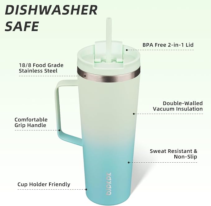 BJPKPK 26oz Insulated Tumbler with Handle, Lid & Straw, Stainless Steel | Double Wall Vacuum Insulated Coffee Travel Mug - Keeps Cold & Hot, BPA Free, Cupholder Fit for Office, Gym & Travel