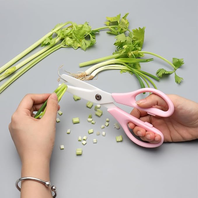 Ceramic Scissors 8" Ceramic Blade Scissors White Sharp Blade with Pink ABS Handle Cooking Shears for Office School Crafting Kitchen (Pink)