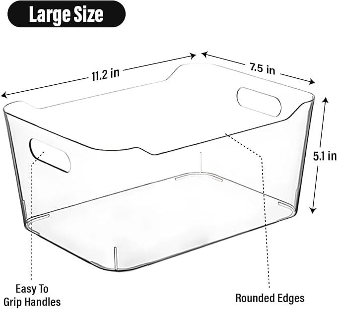 CONTROL KITCHEN Clear Plastic Storage Bins for Kitchen Organization or Pantry Organizers and Storage, Freezer Organizer Storage Containers Bin for Organizing Refrigerator Cabinet Organizers (8, Large)
