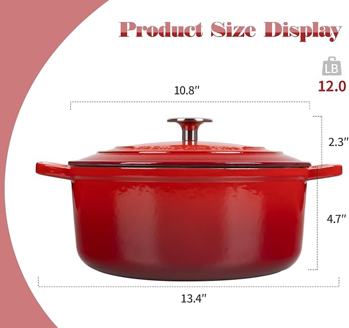 EDGING CASTING Enameled Cast Iron Dutch Oven, 5.5 Quart, Round Dutch Ovens Pot with Dual Handle for Bread Baking, Dutch Ovens with Lid, Bread Oven, Red
