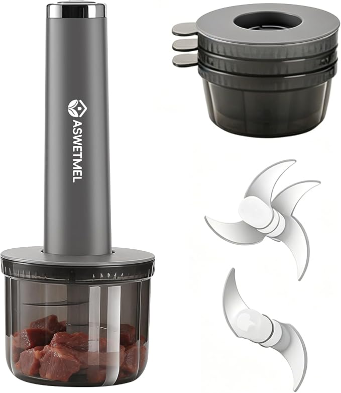4-Cup Electric Mini Food Processor, Grey | Portable USB Small Food Processor, Electric Garlic Chopper, Garlic Mincer, for Dicing, Mincing, and Puree