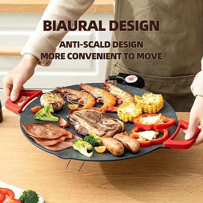 14'' Electric Grill, Smokeless Nonstick Electric Griddle for Indoor Use, Compact & Versatile Cooking for Steaks, Pancakes & BBQ, 800W with Adjustable Temperature Control